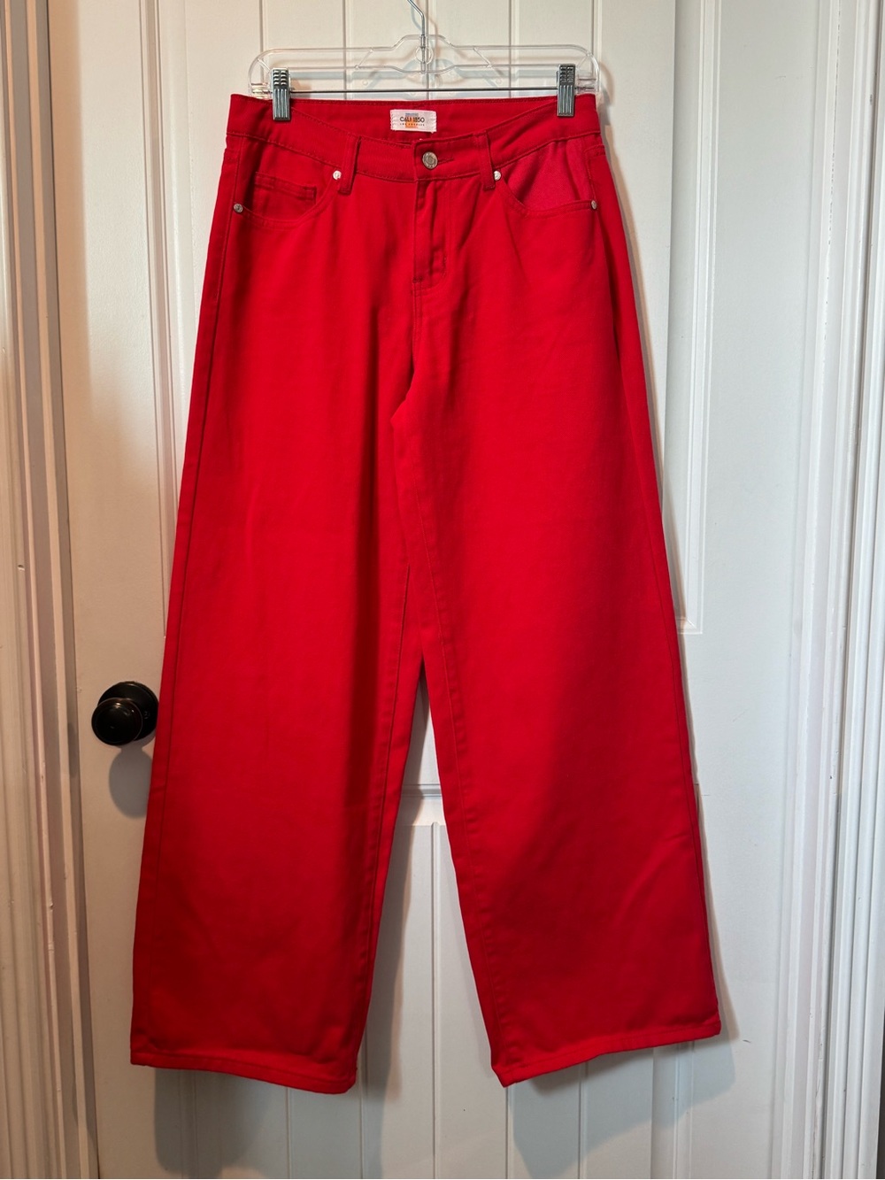 High-Rise Wide-Leg Jeans in Bright Red